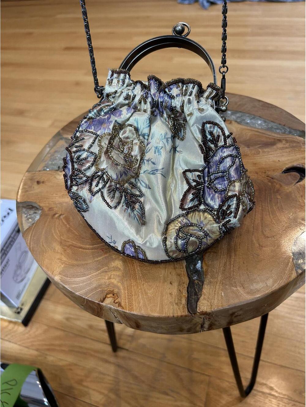 Vintage Beaded Floral Evening Bag with Chain Strap